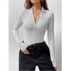 image:imageMakeMeChic Womens Long Sleeve Bodysuit Turtleneck Shapewear Half Zip Up Going Out Sexy TopsLight Grey