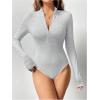 image:imageMakeMeChic Womens Long Sleeve Bodysuit Turtleneck Shapewear Half Zip Up Going Out Sexy TopsLight Grey