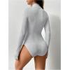 image:imageMakeMeChic Womens Long Sleeve Bodysuit Turtleneck Shapewear Half Zip Up Going Out Sexy TopsLight Grey