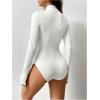 image:imageMakeMeChic Womens Long Sleeve Bodysuit Turtleneck Shapewear Half Zip Up Going Out Sexy TopsWhite