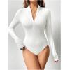 image:imageMakeMeChic Womens Long Sleeve Bodysuit Turtleneck Shapewear Half Zip Up Going Out Sexy TopsWhite