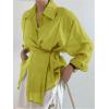image:imageMakeMeChic Womens Long Sleeve Shirts Button Down Shirt Wrap Tie Front Office Blouse TopsMustard Yellow