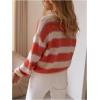 image:imageMakeMeChic Womens Long Sleeve Striped Sweater Crew Neck Y2K Fall Pullover Knit TopOrange