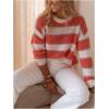 image:imageMakeMeChic Womens Long Sleeve Striped Sweater Crew Neck Y2K Fall Pullover Knit TopOrange