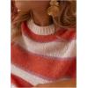 image:imageMakeMeChic Womens Long Sleeve Striped Sweater Crew Neck Y2K Fall Pullover Knit TopOrange