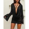 image:imageMakeMeChic Womens Mesh Club Dress Long Sleeve Cowl Neck Mini Dress Draped Swimsuit CoverupBlack