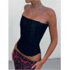 image:imageMakeMeChic Womens Mesh Strapless Bustier Corset Lace Up Back Overbust Tube TopsBlack