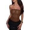 image:imageMakeMeChic Womens Mesh Strapless Bustier Corset Lace Up Back Overbust Tube TopsBrown
