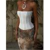 image:imageMakeMeChic Womens Mesh Strapless Bustier Corset Lace Up Back Overbust Tube TopsWhite