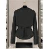 image:imageMakeMeChic Womens Metal Button Up Sweaters Cardigan Wrap V Neck Tie Back Long Sleeve Knit TopsBlack