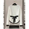 image:imageMakeMeChic Womens Metal Button Up Sweaters Cardigan Wrap V Neck Tie Back Long Sleeve Knit TopsBlack and White