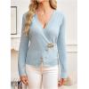 image:imageMakeMeChic Womens Metal Button Up Sweaters Cardigan Wrap V Neck Tie Back Long Sleeve Knit TopsBlue