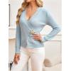 image:imageMakeMeChic Womens Metal Button Up Sweaters Cardigan Wrap V Neck Tie Back Long Sleeve Knit TopsBlue