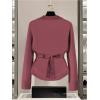 image:imageMakeMeChic Womens Metal Button Up Sweaters Cardigan Wrap V Neck Tie Back Long Sleeve Knit TopsBurgundy