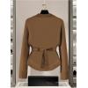 image:imageMakeMeChic Womens Metal Button Up Sweaters Cardigan Wrap V Neck Tie Back Long Sleeve Knit TopsCoffee Brown