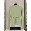 image:imageMakeMeChic Womens Metal Button Up Sweaters Cardigan Wrap V Neck Tie Back Long Sleeve Knit TopsMint Green