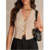 image:imageMakeMeChic Womens Metal Floral Summer Crop Tops V Neck Knit Split Sleeveless Sweater VestsApricot