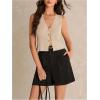 image:imageMakeMeChic Womens Metal Floral Summer Crop Tops V Neck Knit Split Sleeveless Sweater VestsApricot