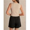 image:imageMakeMeChic Womens Metal Floral Summer Crop Tops V Neck Knit Split Sleeveless Sweater VestsApricot