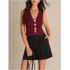 image:imageMakeMeChic Womens Metal Floral Summer Crop Tops V Neck Knit Split Sleeveless Sweater VestsBurgundy