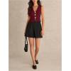 image:imageMakeMeChic Womens Metal Floral Summer Crop Tops V Neck Knit Split Sleeveless Sweater VestsBurgundy