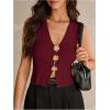 image:imageMakeMeChic Womens Metal Floral Summer Crop Tops V Neck Knit Split Sleeveless Sweater VestsBurgundy