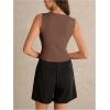 image:imageMakeMeChic Womens Metal Floral Summer Crop Tops V Neck Knit Split Sleeveless Sweater VestsCoffee Brown