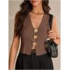 image:imageMakeMeChic Womens Metal Floral Summer Crop Tops V Neck Knit Split Sleeveless Sweater VestsCoffee Brown