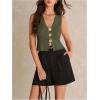 image:imageMakeMeChic Womens Metal Floral Summer Crop Tops V Neck Knit Split Sleeveless Sweater VestsGreen