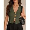 image:imageMakeMeChic Womens Metal Floral Summer Crop Tops V Neck Knit Split Sleeveless Sweater VestsGreen