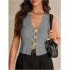 image:imageMakeMeChic Womens Metal Floral Summer Crop Tops V Neck Knit Split Sleeveless Sweater VestsLight Grey
