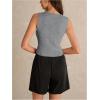 image:imageMakeMeChic Womens Metal Floral Summer Crop Tops V Neck Knit Split Sleeveless Sweater VestsLight Grey