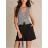 image:imageMakeMeChic Womens Metal Floral Summer Crop Tops V Neck Knit Split Sleeveless Sweater VestsLight Grey