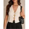 image:imageMakeMeChic Womens Metal Floral Summer Crop Tops V Neck Knit Split Sleeveless Sweater VestsWhite