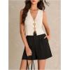 image:imageMakeMeChic Womens Metal Floral Summer Crop Tops V Neck Knit Split Sleeveless Sweater VestsWhite