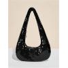 image:imageMakeMeChic Womens Metallic Glitter Sequin Underarm Bag Party Evening Hobo HandbagsBlack
