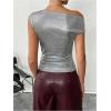 image:imageMakeMeChic Womens Metallic Sparkly Off The Shoulder Tops Ruched Sleeveless Fitted Party Tee ShirtSilver