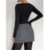 image:imageMakeMeChic Womens Mini Skirt with Shorts Underneath Work Office Bodycon Tweed SkirtsGrey