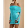 image:imageMakeMeChic Womens Off The Shoulder Bodycon Dress Mesh Long Sleeve Party Mini DressesMint Green