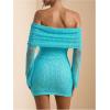 image:imageMakeMeChic Womens Off The Shoulder Bodycon Dress Mesh Long Sleeve Party Mini DressesMint Green