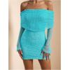 image:imageMakeMeChic Womens Off The Shoulder Bodycon Dress Mesh Long Sleeve Party Mini DressesMint Green