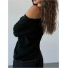image:imageMakeMeChic Womens Off The Shoulder Sweater Grunge Long Sleeve Rivet Studded Punk Pullovers TopBlack