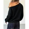 image:imageMakeMeChic Womens Off The Shoulder Sweater Grunge Long Sleeve Rivet Studded Punk Pullovers TopBlack