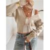 image:imageMakeMeChic Womens Old Money Clothes Cropped Cardigan Sweater Long Sleeve Cut Out V Neck Business Casual TopsApricot