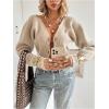image:imageMakeMeChic Womens Old Money Clothes Cropped Cardigan Sweater Long Sleeve Cut Out V Neck Business Casual TopsApricot