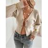image:imageMakeMeChic Womens Old Money Clothes Cropped Cardigan Sweater Long Sleeve Cut Out V Neck Business Casual TopsApricot