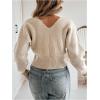 image:imageMakeMeChic Womens Old Money Clothes Cropped Cardigan Sweater Long Sleeve Cut Out V Neck Business Casual TopsApricot