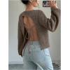 image:imageMakeMeChic Womens Open Back Sweater Tie Backless Long Sleeve Crew Neck Y2K Knit TopsBrown
