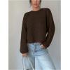image:imageMakeMeChic Womens Open Back Sweater Tie Backless Long Sleeve Crew Neck Y2K Knit TopsDark Brown
