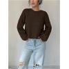 image:imageMakeMeChic Womens Open Back Sweater Tie Backless Long Sleeve Crew Neck Y2K Knit TopsDark Brown